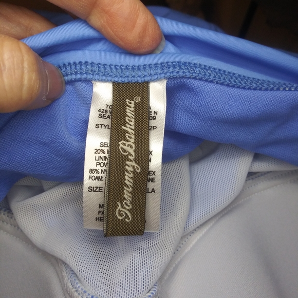 Tommy Bahama Pearl Solids Blue Shirred Twist Front Bandeau One Piece Swimsuit - Picture 14 of 16